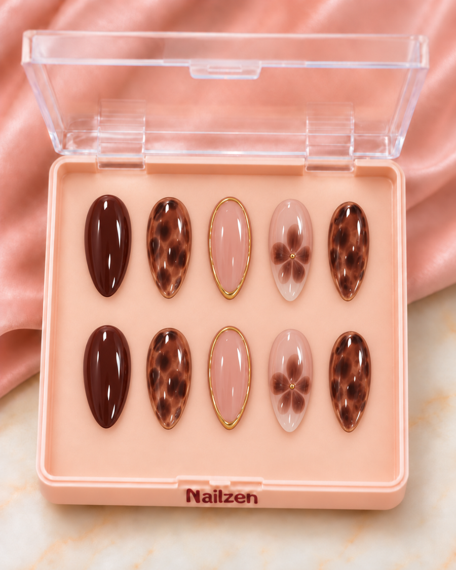 Mocha Leopard Bloom Press-On Nails