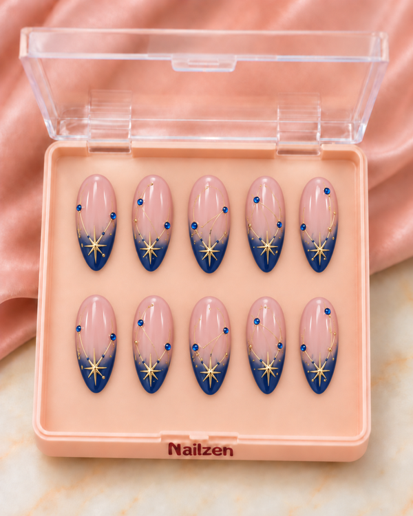 Starlit Navy Gold Press-On Nails