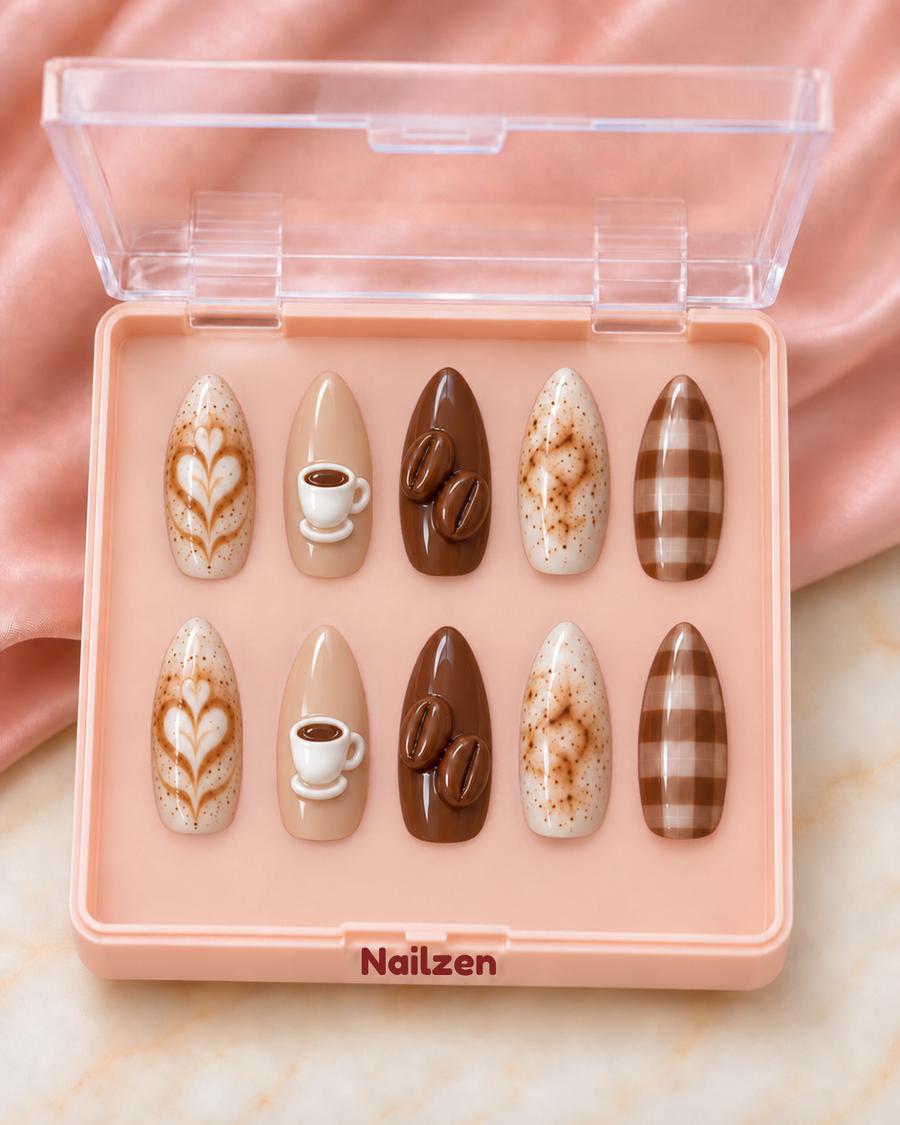 Café Mocha press-on nails