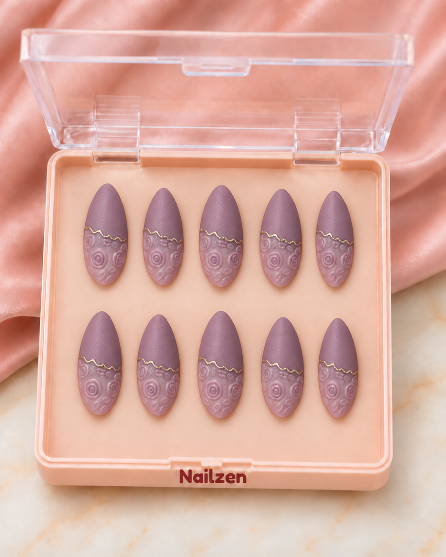 Mauve Rosette press-on nails
