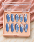 Blue Bloom Stripes Press-On Nails