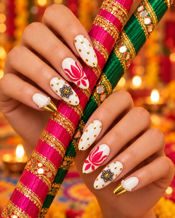 White Lotus Gold Press-On Nails