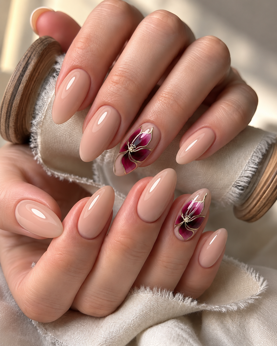 Wine Calligraphy Bloom press-on nails