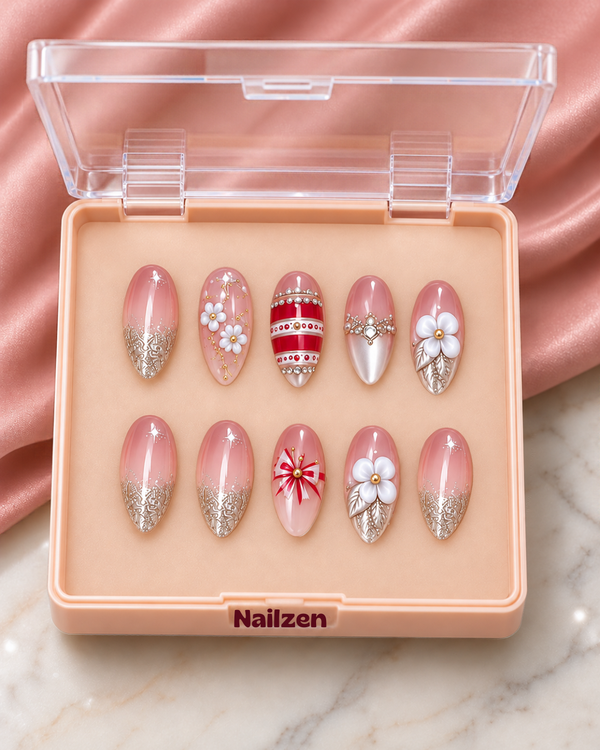 Silver Shimmer Bloom Press-On Nails