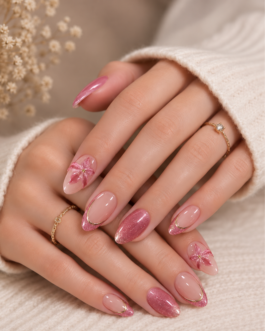 Blush Bow Shimmer Press-On Nails