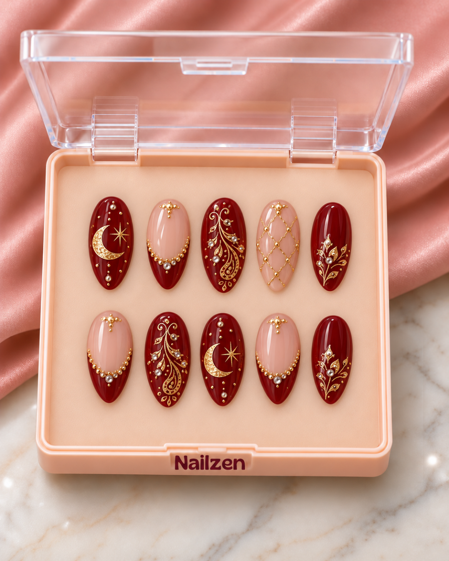 Chand Mehndi Maroon Press-On Nails