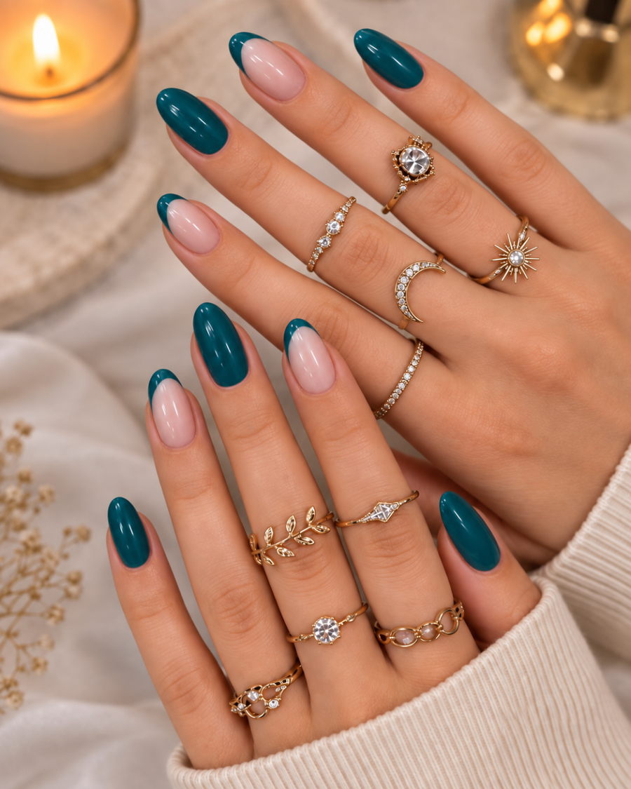 Aonami emerald gold vine press-on nails