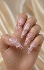 Ballet Rosette press-on nails on hand