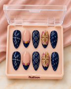Bandhani Navy Gold press-on nails box