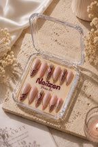 Blush Leopard Marble press-on nails - pink leopard print tips with rose-gold marble glitter accent