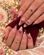 Blush Noir Bloom pink and black floral press-on nails
