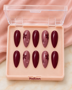 Burgundy Bloom wine floral press-on nails box