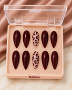 Burgundy Leopard Chic press-on nails