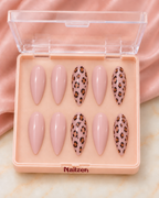 Cocoa Leaf nude leopard floral press-on nails box