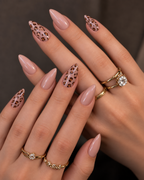 Cocoa Leaf nude leopard floral press-on nails