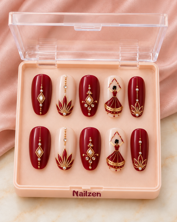 Crimson Diya Gold press-on nails
