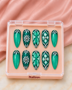 Emerald Garba Bloom press-on nail set in box