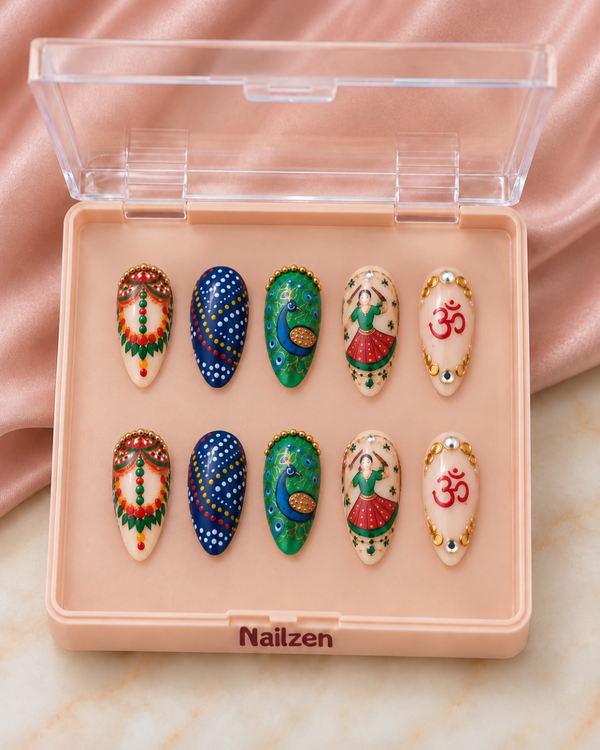 Festive Om Mosaic press-on nails
