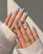Blue Bloom Stripes press-on nails
