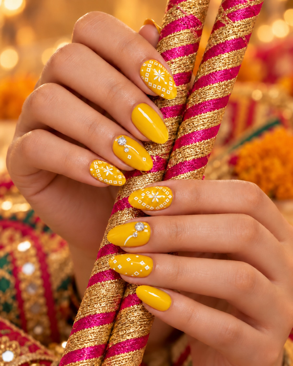 Marigold Bandhani Yellow Press-On Nails