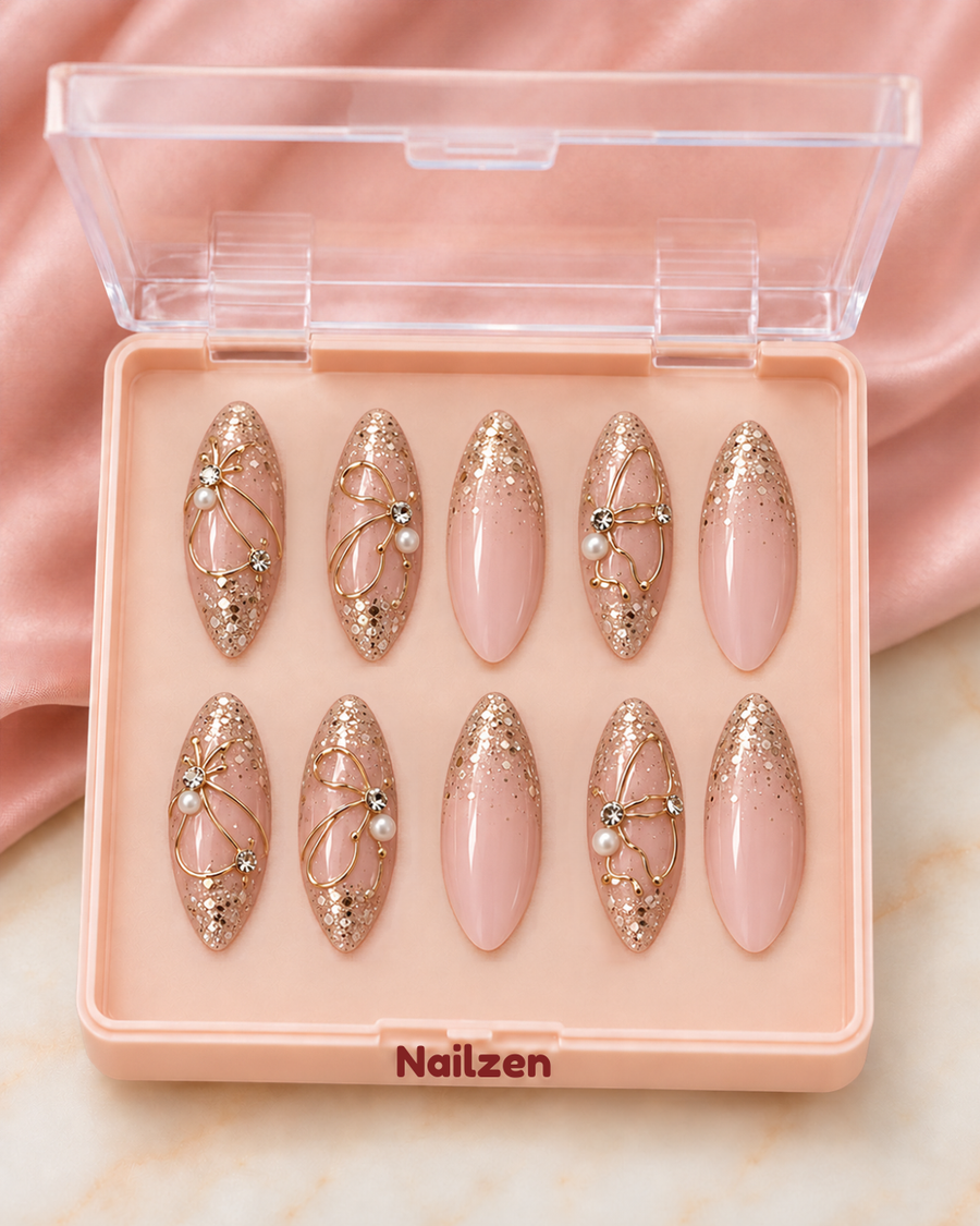 Rosé Pearl Charm press-on nails