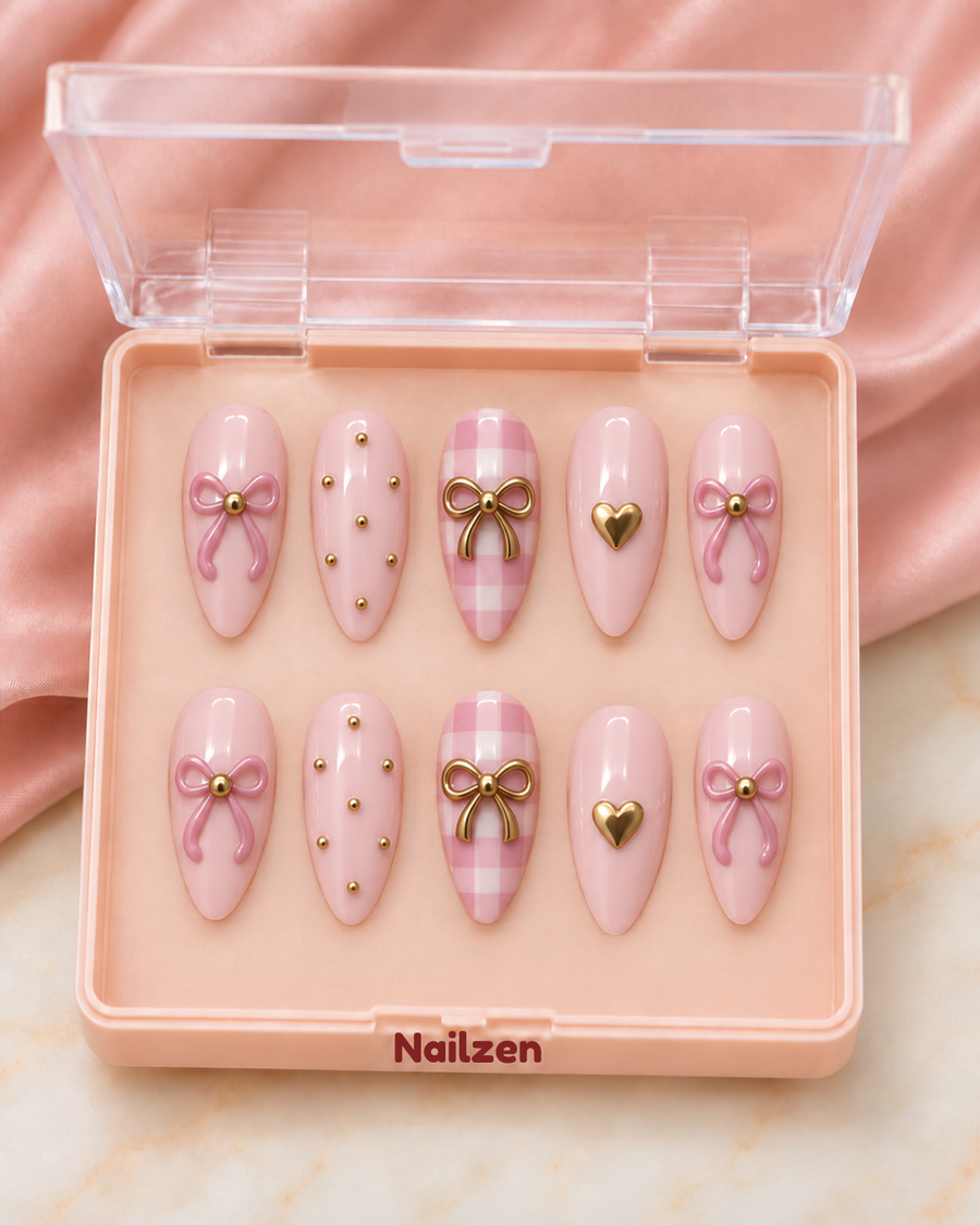 Sweetheart Bows press-on nails