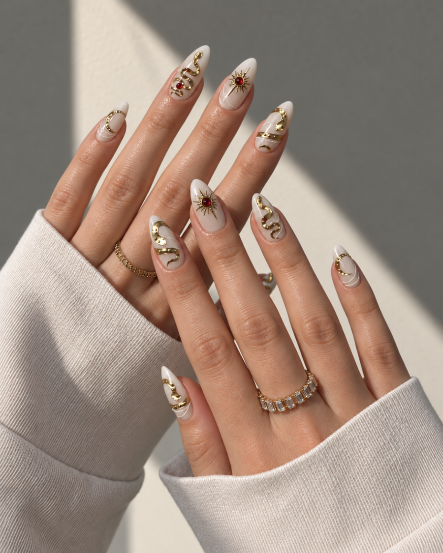 Golden Nude press-on nails