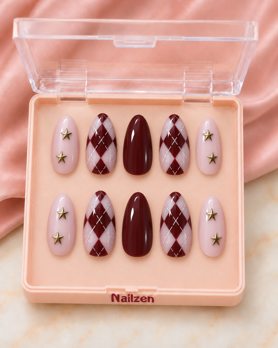 Berry Argyle press-on nails