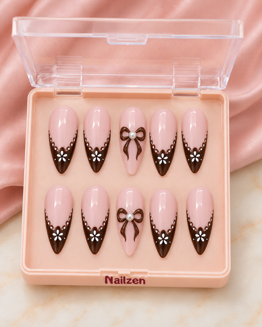 Cocoa Lace press-on nails