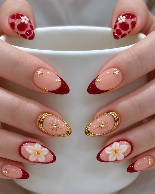 Crimson Petal Leopard festive nails