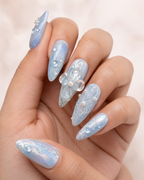 Pearl Lagoon press-on nails on hand