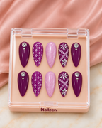 Rani Bandhani Violet press-on nail set in box