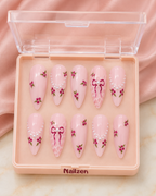 Rose Glint pink floral gloss press-on nails box