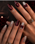 Silver Ember wine marble press-on nails