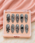 Silver Raas Grey press-on nail set in box