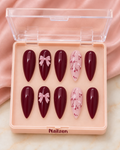 Wine Ribbon Bloom - Burgundy Bow Press-On Nails